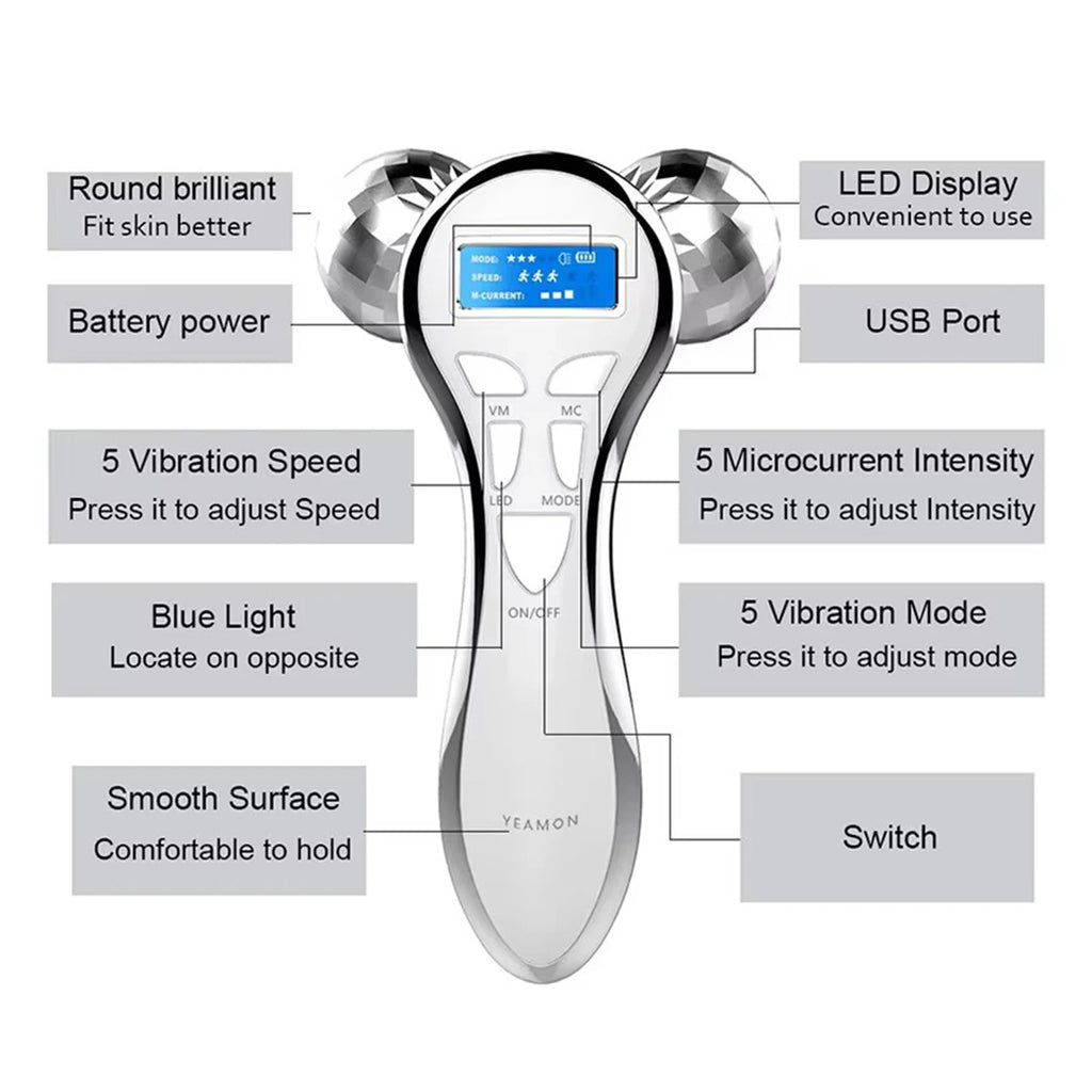 Rouleau de Massage Visage 4D EMS – Microcourant & Lifting V