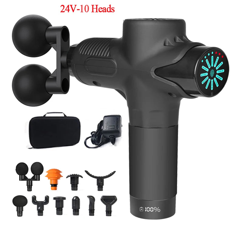 Pistolet de Massage 24V – 12 Têtes, Percussion & Relaxation Musculaire