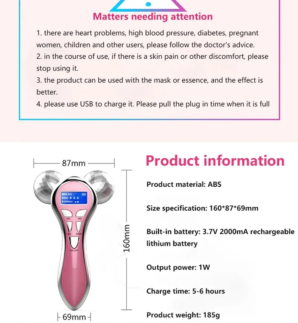Rouleau de Massage Visage 4D EMS – Microcourant & Lifting V