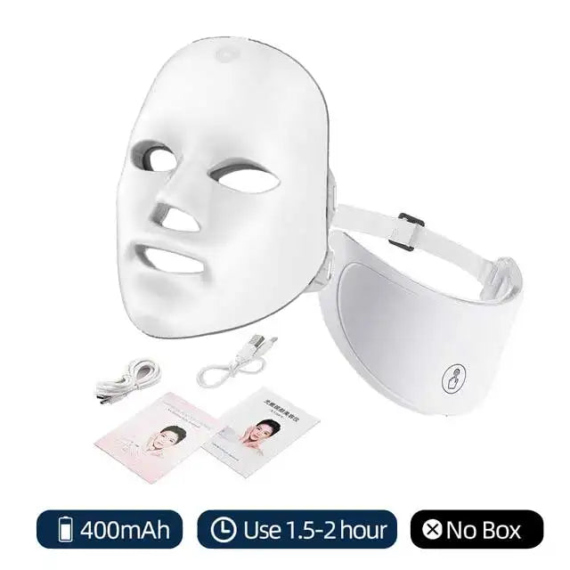 Masque facial anti-âge à LED avec cou 7 couleurs pour lifting et anti‑âge