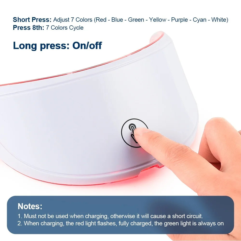 Masque facial anti-âge à LED avec cou 7 couleurs pour lifting et anti‑âge