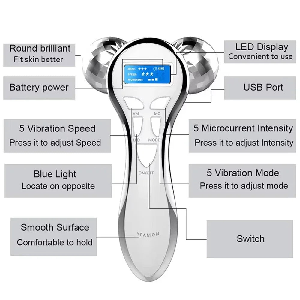 Rouleau de Massage Visage 4D EMS – Microcourant & Lifting V