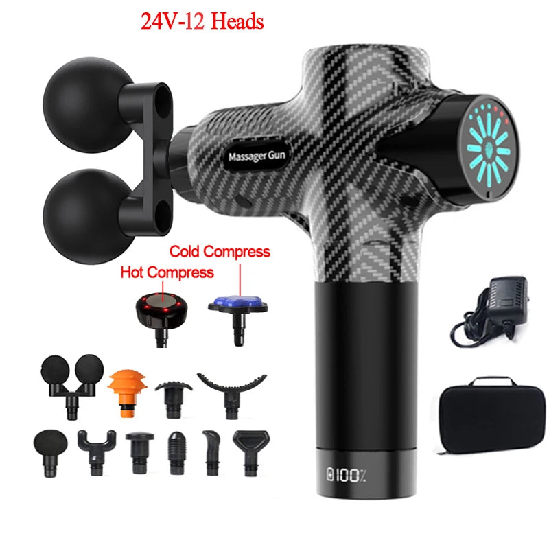 Pistolet de Massage 24V – 12 Têtes, Percussion & Relaxation Musculaire