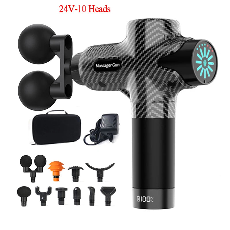 Pistolet de Massage 24V – 12 Têtes, Percussion & Relaxation Musculaire