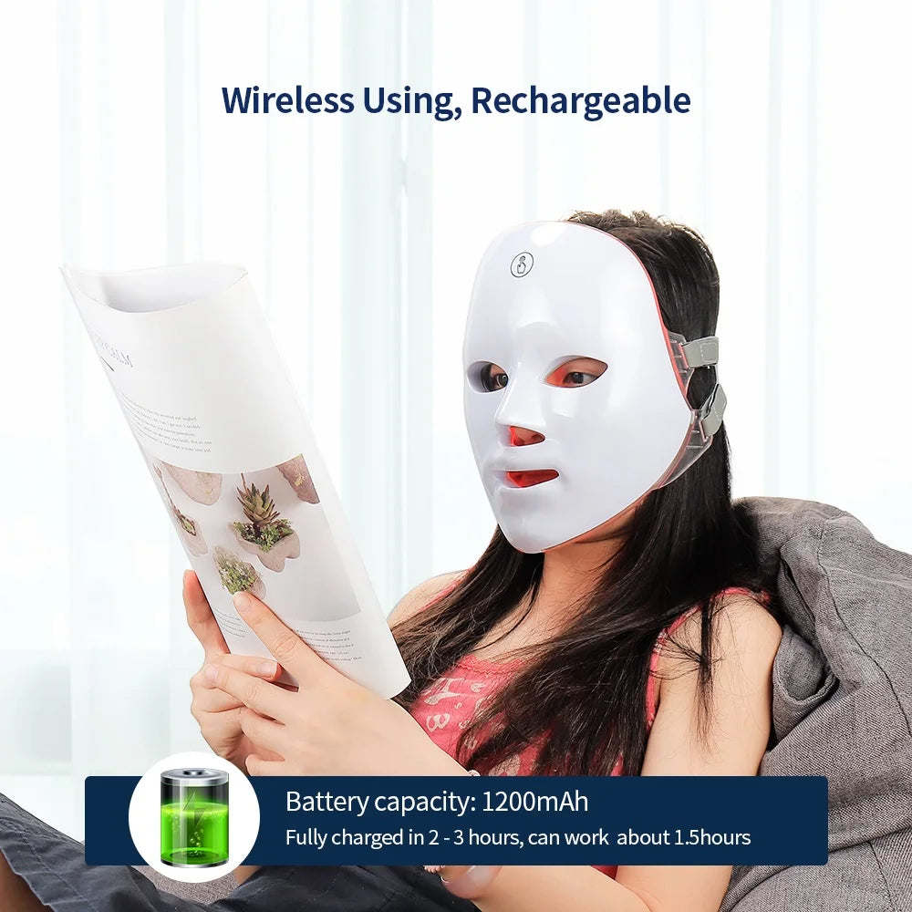 Masque facial anti-âge à LED avec cou 7 couleurs pour lifting et anti‑âge