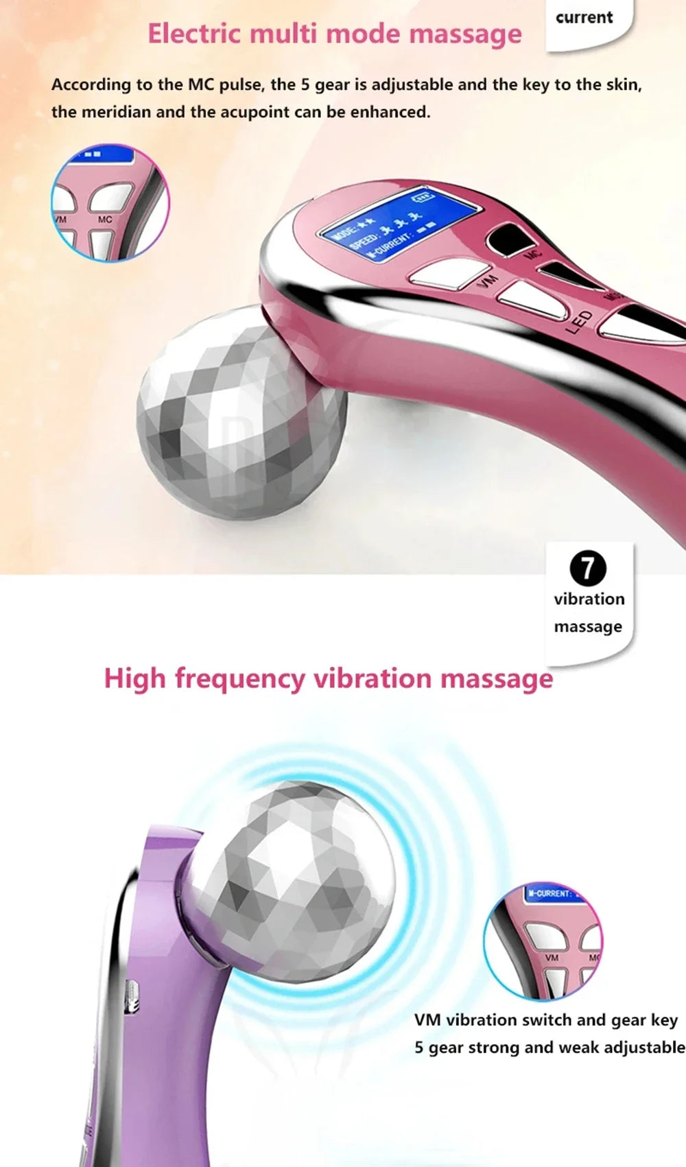 Rouleau de Massage Visage 4D EMS – Microcourant & Lifting V