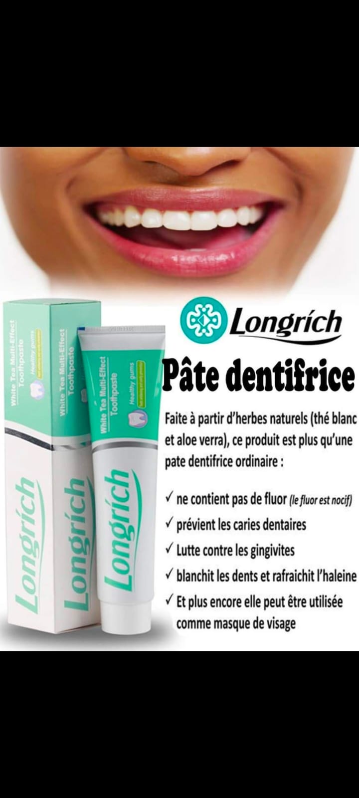 Pack Longrich 2‑en‑1 : Dentifrice White Tea + Spray Anti‑Mauvaise Haleine
