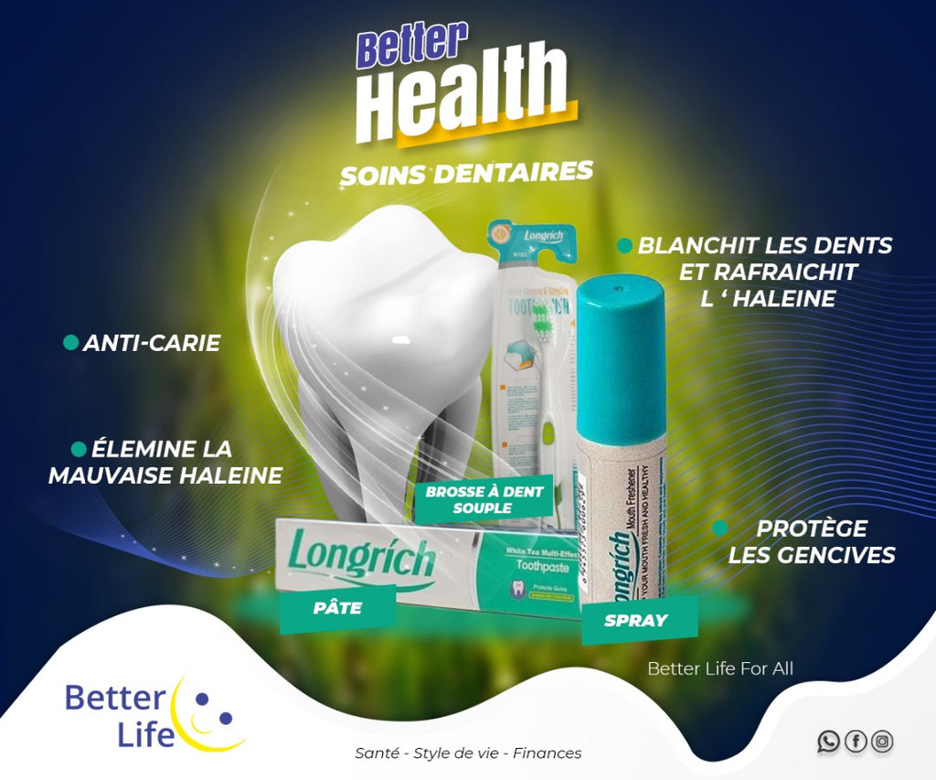 Pack Longrich 2‑en‑1 : Dentifrice White Tea + Spray Anti‑Mauvaise Haleine
