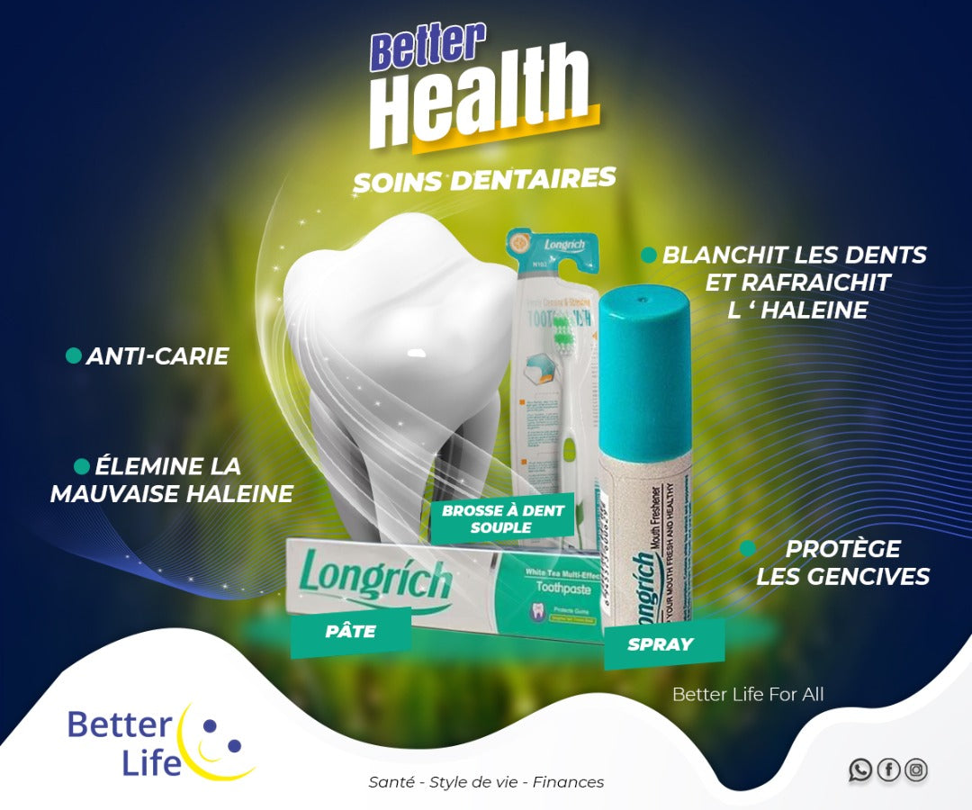 Pack Longrich 2‑en‑1 : Dentifrice White Tea + Spray Anti‑Mauvaise Haleine