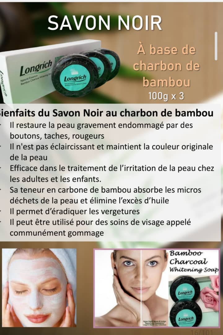 Savon Longrich Bamboo Charcoal – Anti‑acné, Anti‑taches & Purifiant naturel